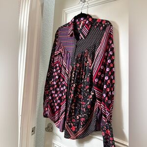 FP Movement by Free People Black Floral & Stripe Mixed-Print Button-Down Shirt